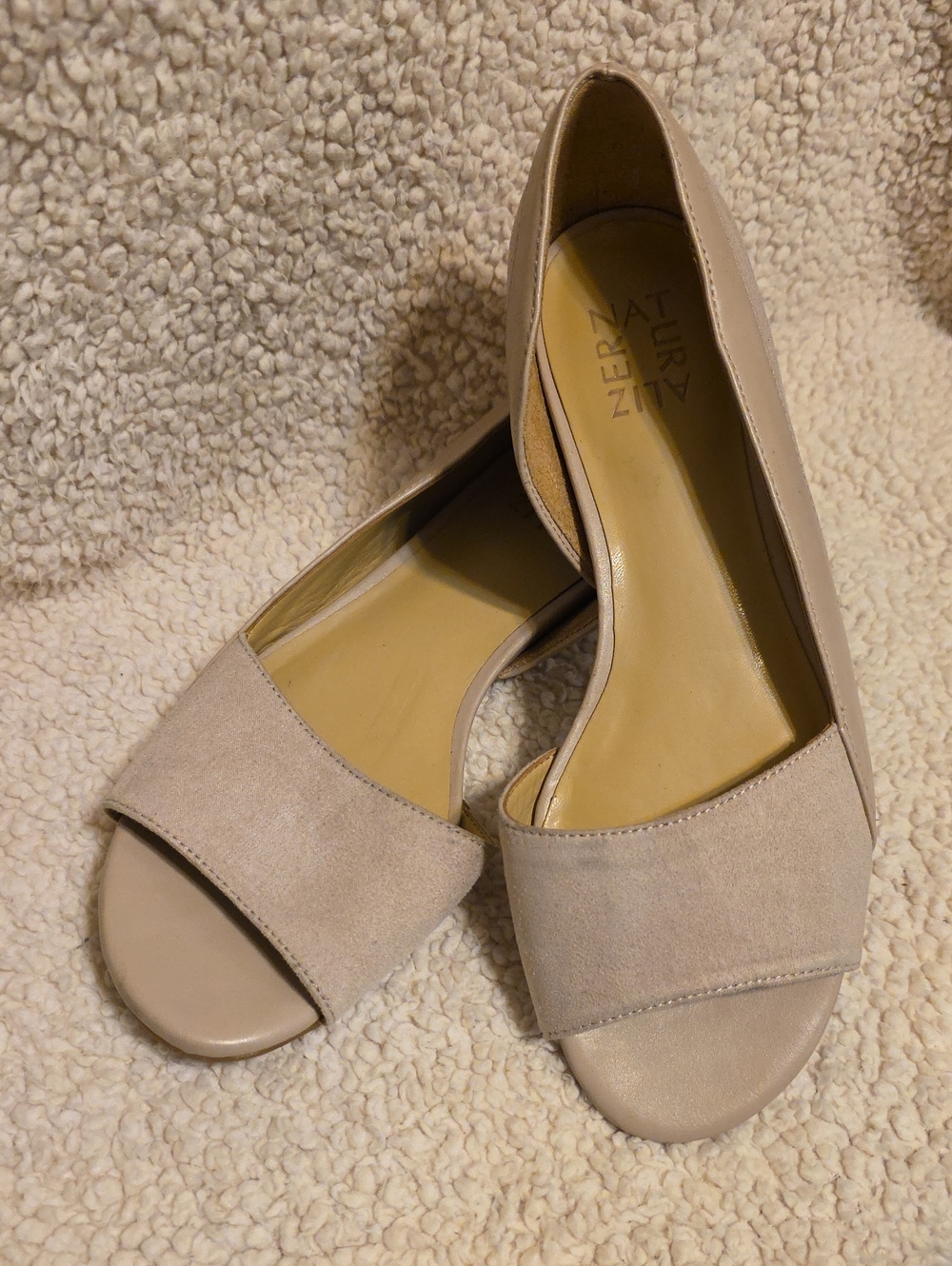 Naturalizer Roma Peep Toe d'Orsay Flats Women's 7.5W Wide Beige Nude Comfort Sho